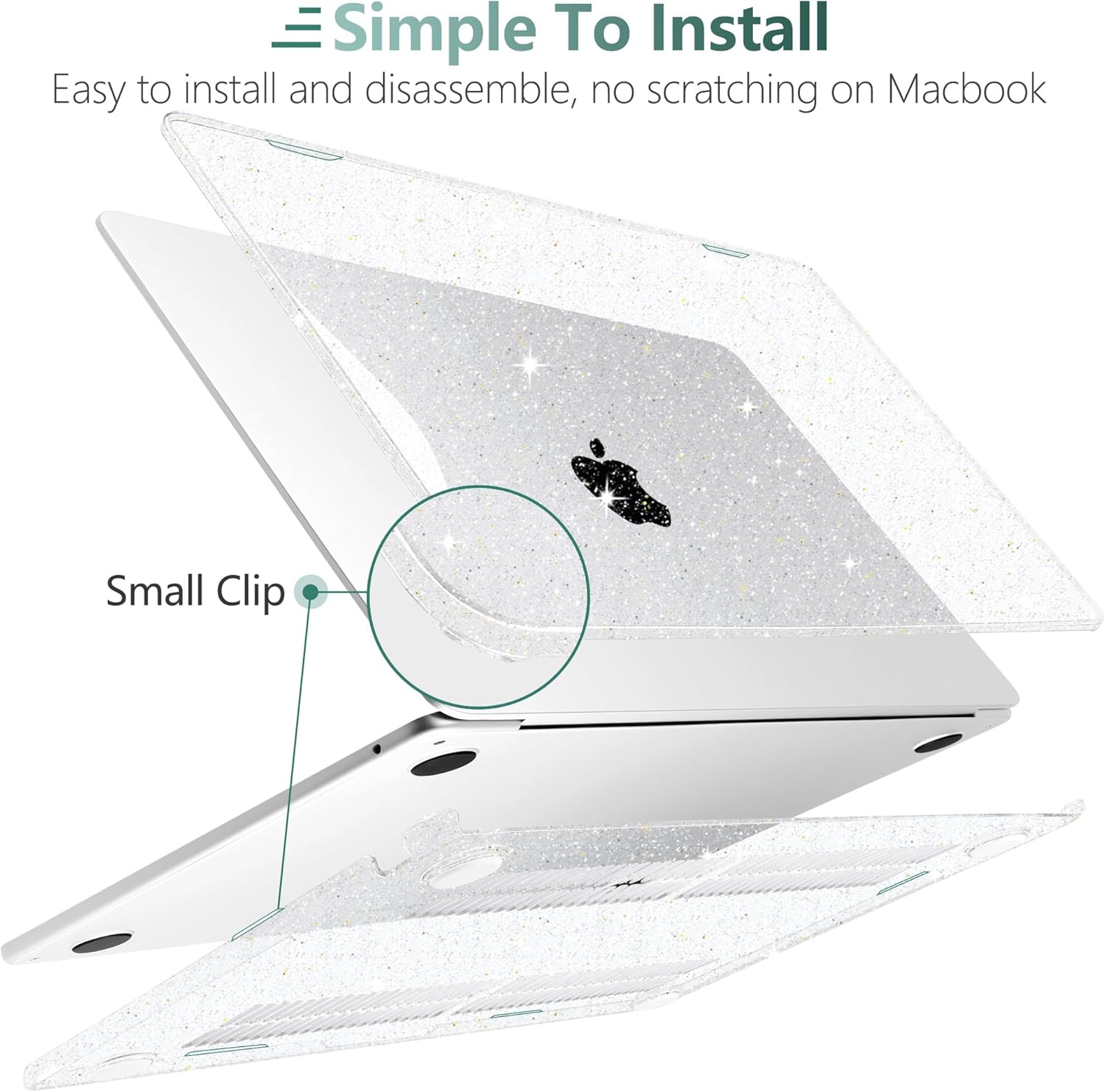 DONGKE Compatible with MacBook Air 13.6 inch Case M4 M3 M2 2025 2024 2023 2022 A3240 A3113 A2681, Glitter Bling Plastic Hard Shell & Keyboard Cover for MacBook Air M4 13 inch Case, Sparkly Clear - Image 7