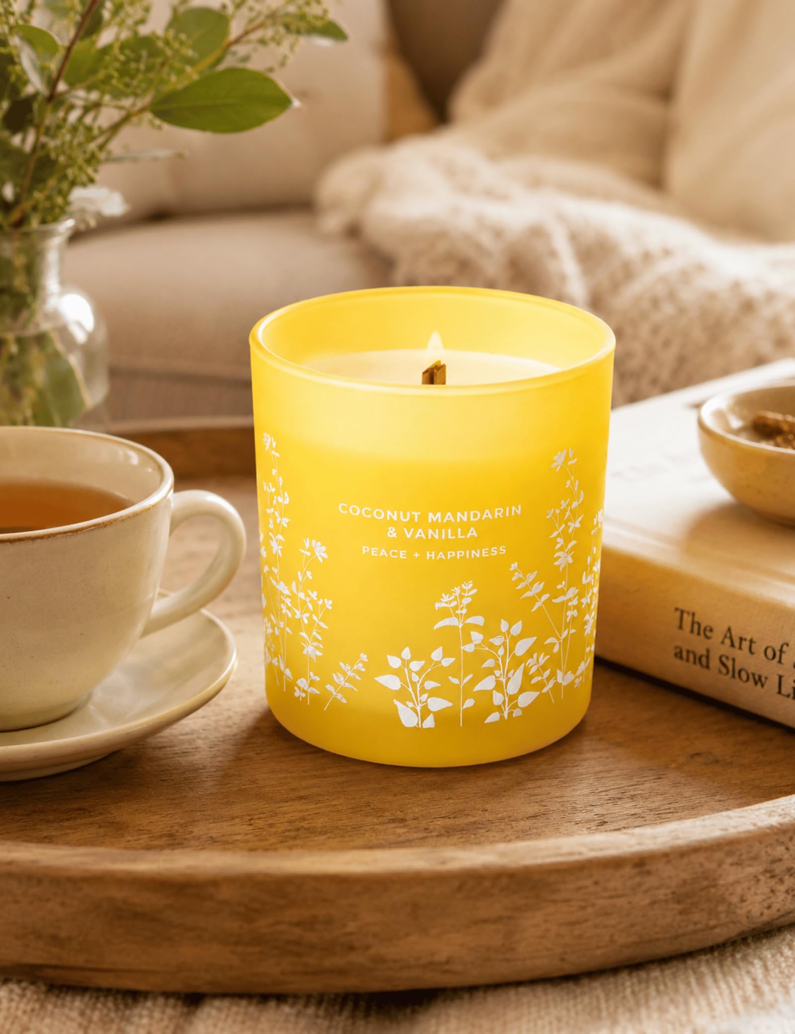 Coconut Mandarin Vanilla Soy Candle | Luksusowe świece zapachowe do domu | Duża świeca Wood Wick 300 ml | Relaksująca świeca aromaterapeutyczna prezent dla kobiet i mężczyzn