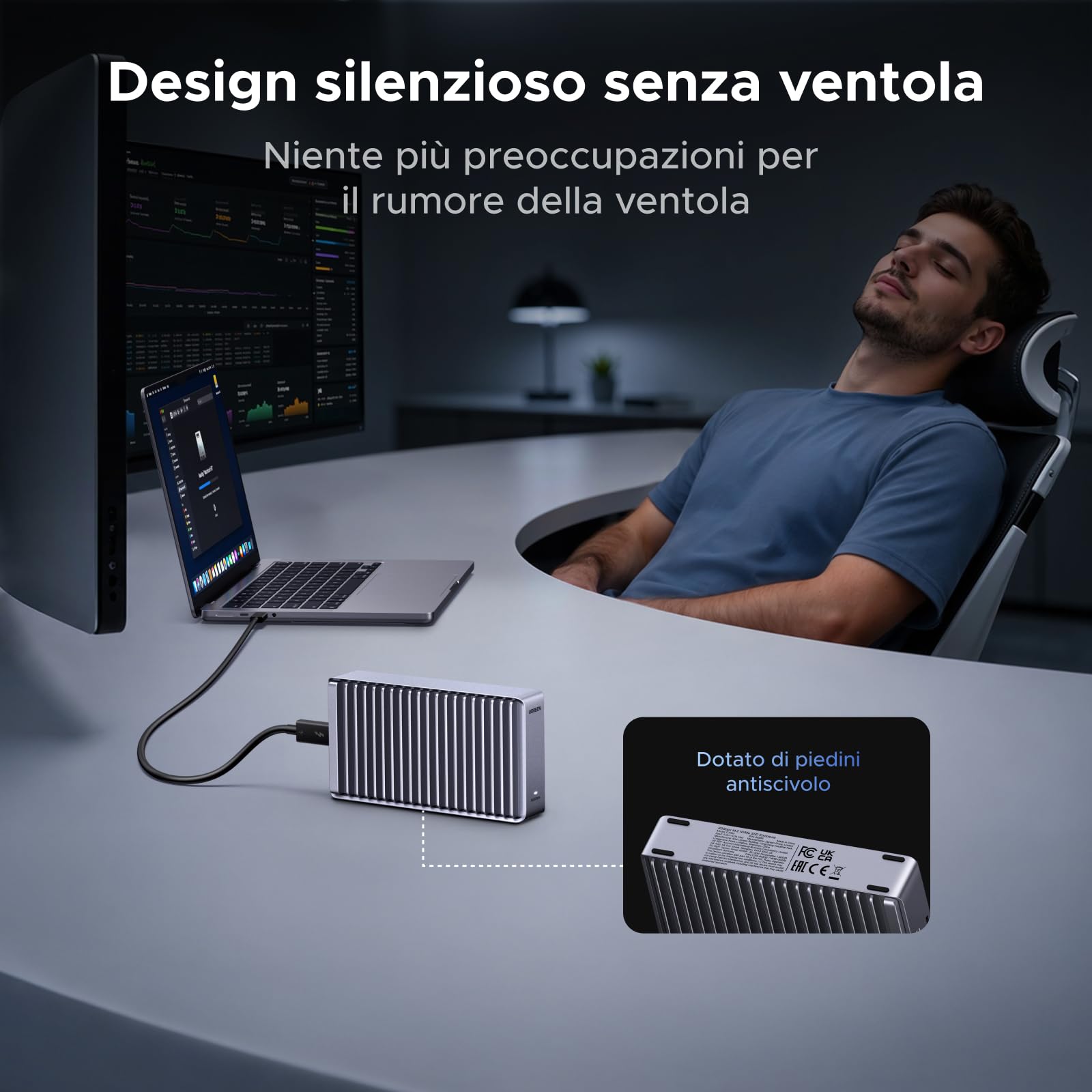 UGREEN Case per SSD M.2 NVMe 80 Gbps Dissipatore Termico in Alluminio Doppia Faccia Silenzioso Compatibile con Thunderbolt 5 4 USB4 USB 3.2 per MacBook Mac mini Mac Studio (Disco Rigido non Incluso)