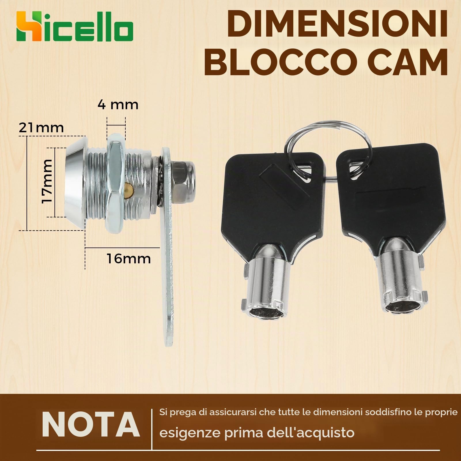 Serratura a cilindro a camma tubolare Ø18mm x 16mm, rotazione a 90 gradi, con 2 chiavi tonde, per cassetta postale residenziale, armadio sollevabile, lucchetto per soppalco, infrastrutture per