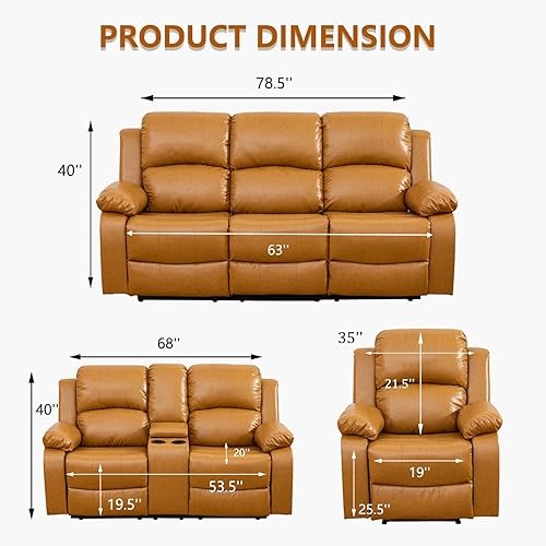 Miniatura 17 de Juego de sofá reclinable manual, juego de sofá de cuero regenerado con reclinables, juego de sofá reclinable de cuero con almacenamiento Negro