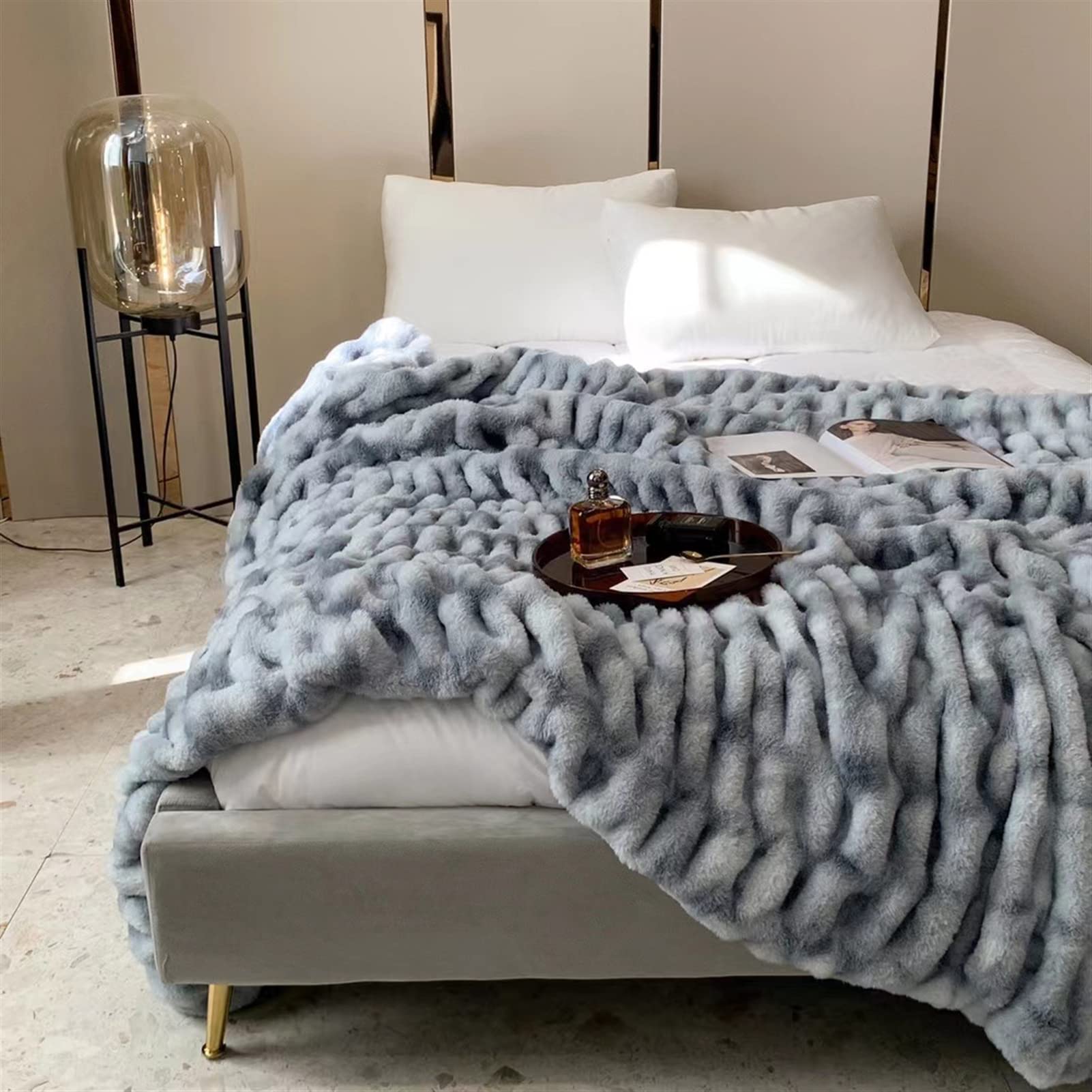 Manta Franela Reversible,Manta Sofá Microfibra,Suave,Caliente,Transpirable para Invierno Azul 150×200cm