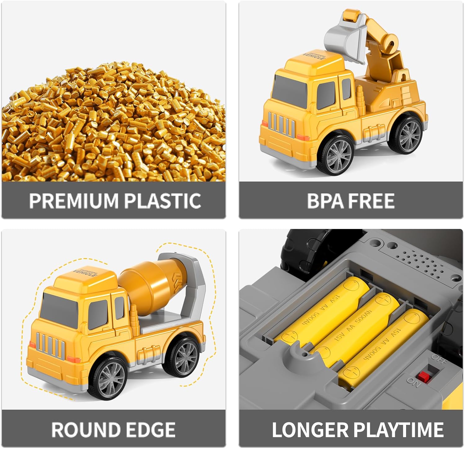 Bennol Construction Truck Toys for Toddler Boy 1 2 3 4 5 Year Old, Car Trucks Birthday Gifts Toys for Kids Ages 1-3 3-5, 5-in-1 Construction Trcuk with Excavator, Crane Mixer, Bulldozer - Image 8