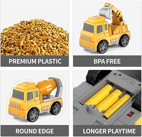 Miniatura 15 de Juguetes para niños de 1, 2, 3, 4, 5, 6 años, juego de camiones de construcción 7 en 1 con alfombrilla de juego y accesorios, regalos de cumpleaños