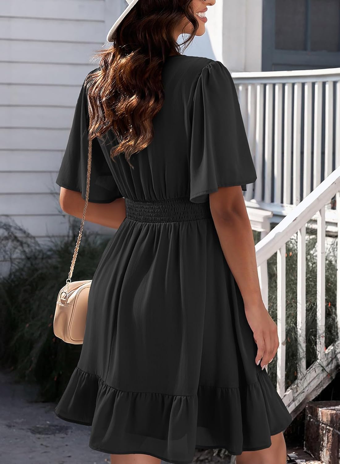 Dokotoo Women's Dress 2025 Summer Deep V Neck Elegant Ruffle Mini Dress Waist Dresses S-2XL - Image 3