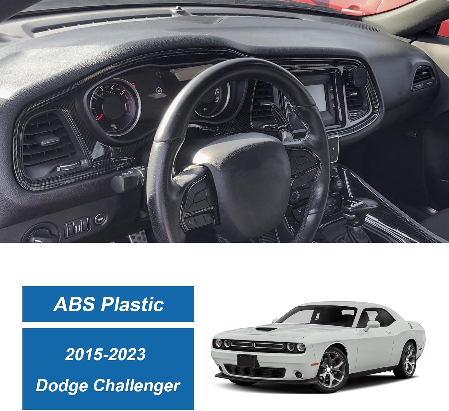 Carbon Fiber Dashboard Panel Cover Compatible with 2015–2023 Dodge Challenger
