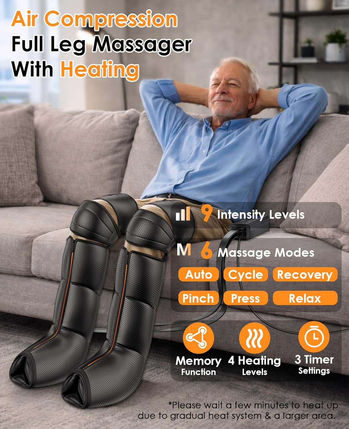 Leg Massager with Heat and Compression - Foot Calf Thigh Massage for Circulation and Pain Relief, Professional Compression Boots with 6 Modes, 9 Intensity, 4 Heat, Gifts for Mom Dad - Image 2