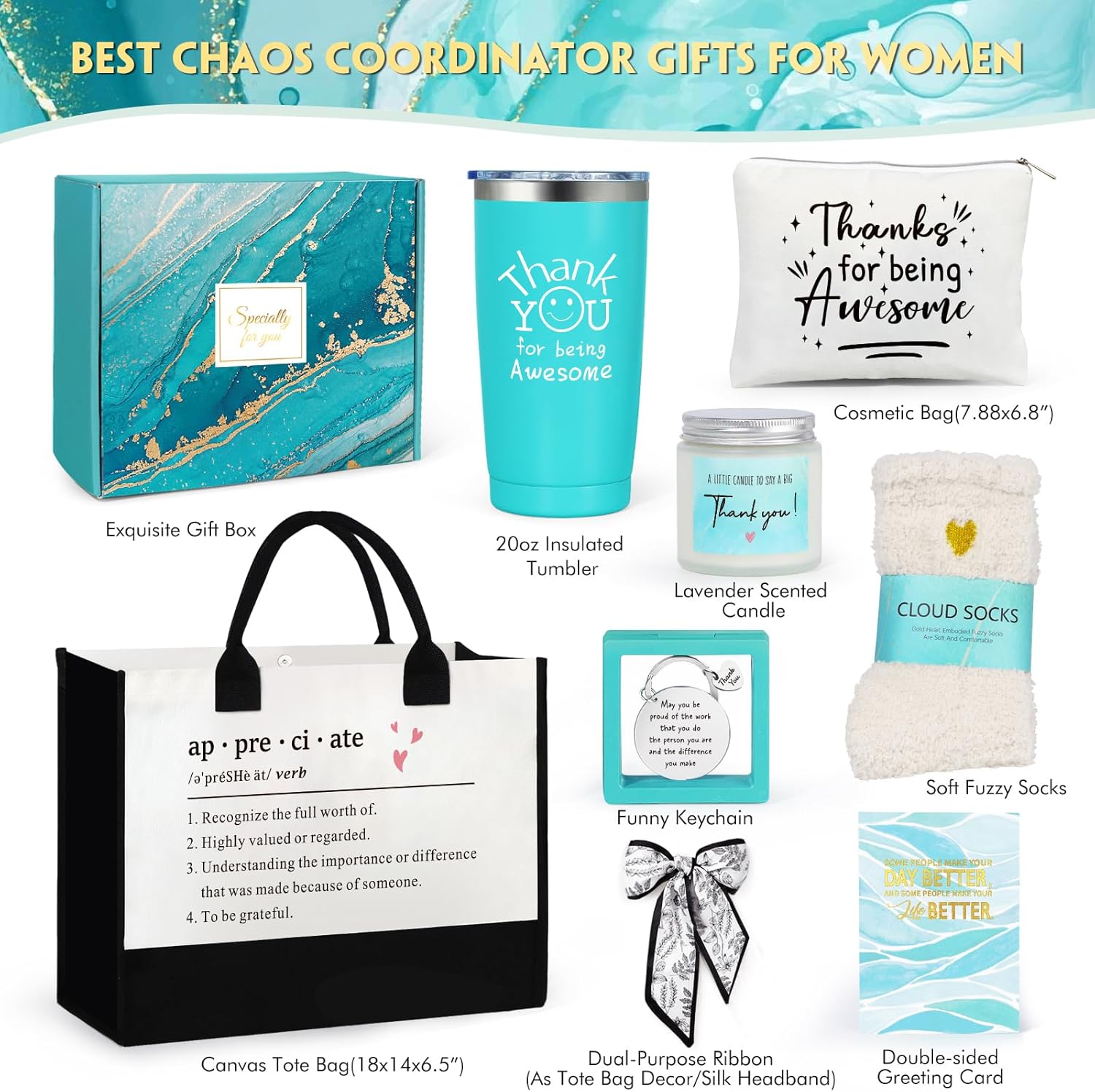 Suhctuptx Thank You Gifts for Women, Employee Appreciation Gifts, Appreciation Gift for Coworkers Teachers Employees, Gratitude Basket with Canvas Tote Bag Thank You for Being Awesome Tumbler - Image 2