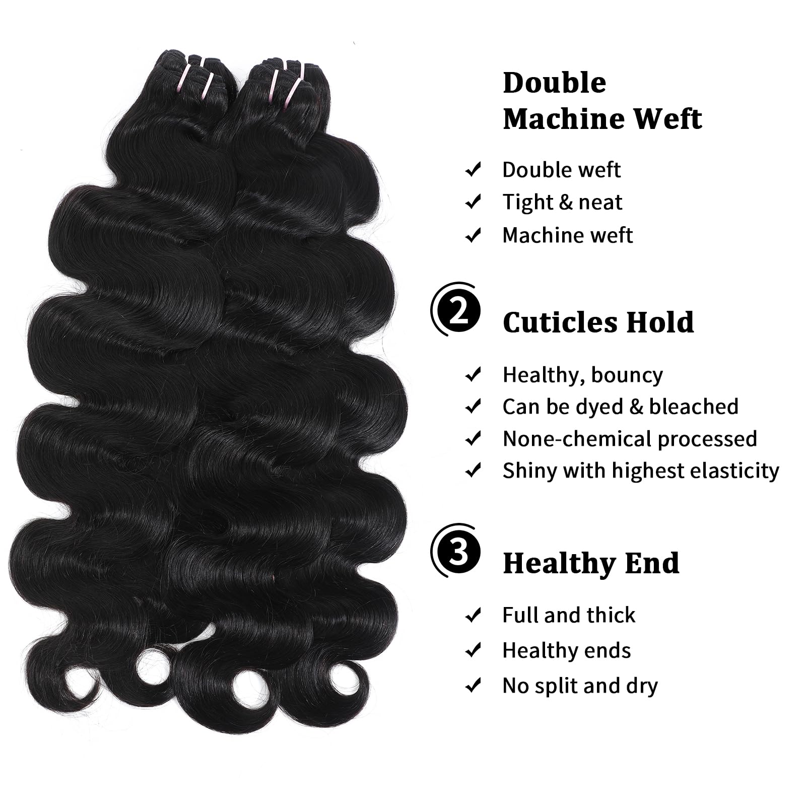 Indian Human Hair Body Wave Bundles, Unprocessed Virgin Hair