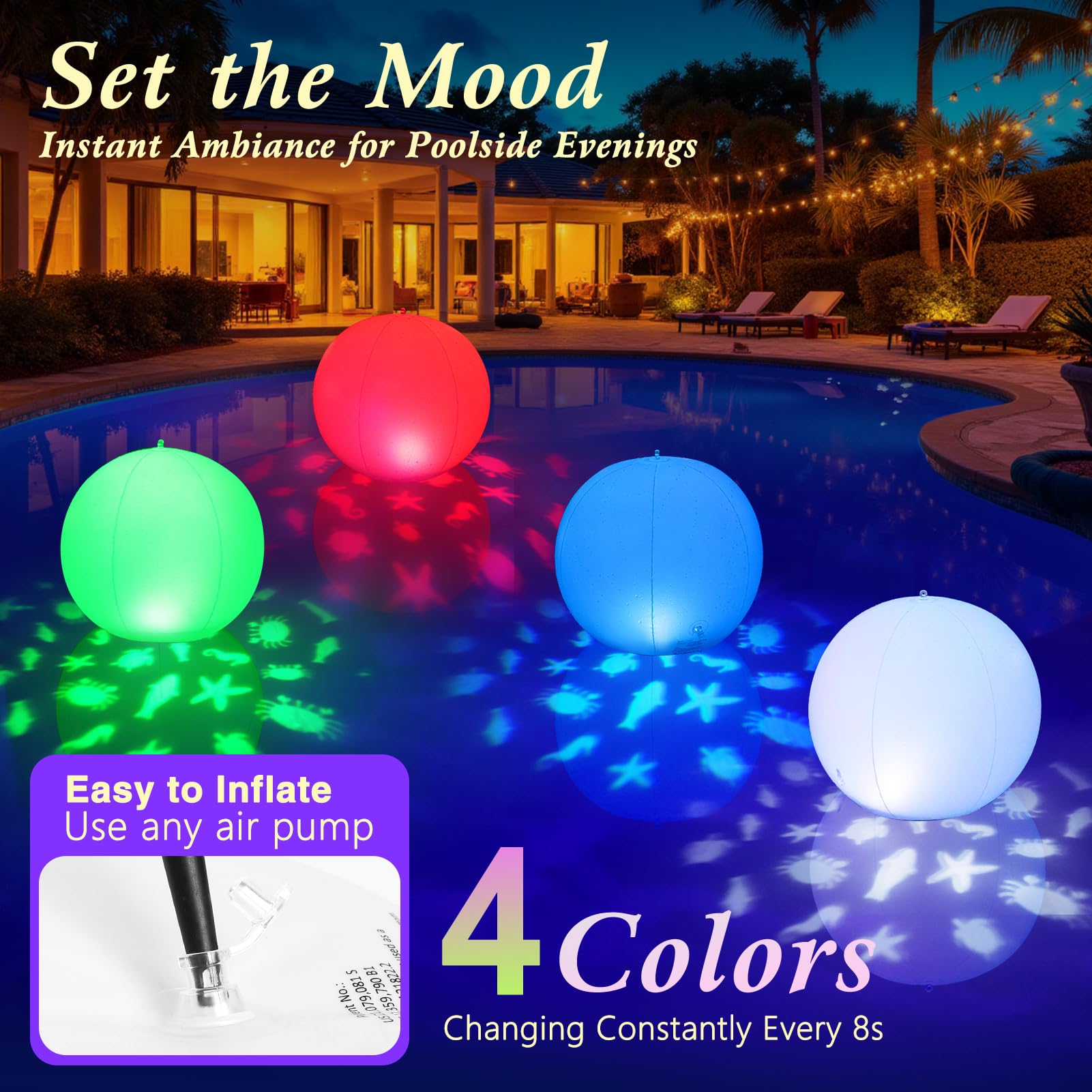 Luxfero Luci Galleggianti per Piscina a Solare,Palla Luminose per Piscina Gonfiabili,Luci Piscina Impermeabili IP68 per Laghetto,Delle Luci LED Piscina per Proiezione Animali da Giardino - 2 Pezzi