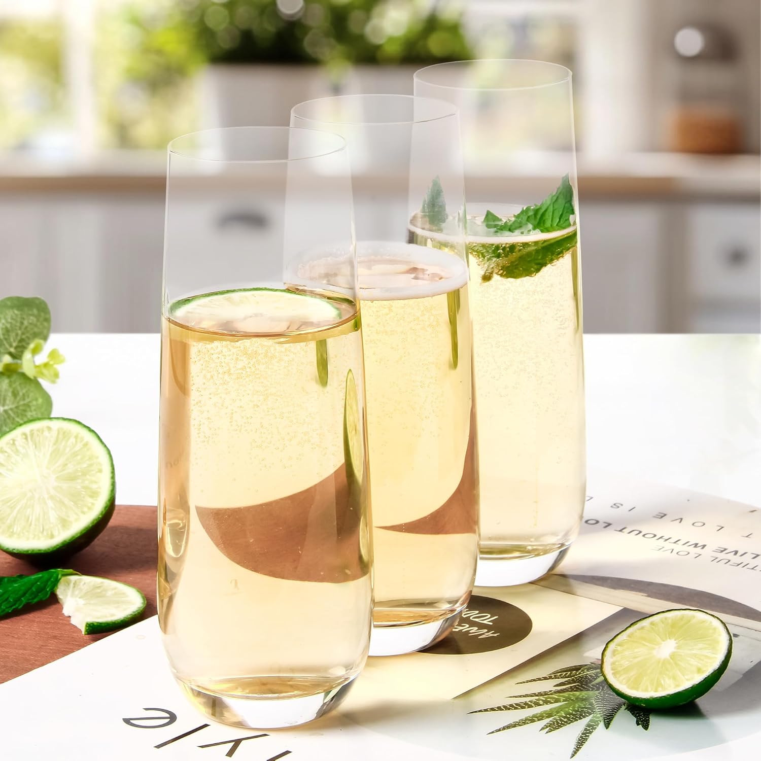 Stemless Champagne Flutes Set of 16, 8 oz Clear Toasting Glasses, Mimosa glasses - Image 4