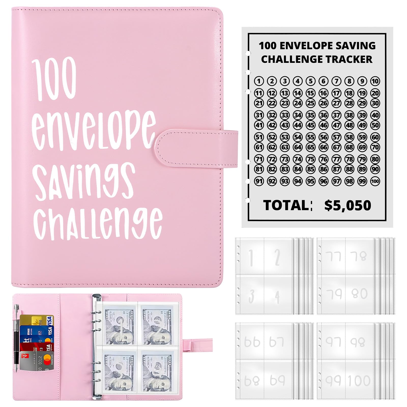 100 Envelope Saving Challenge, Pianificatore di Budget, Sfida del Risparmio, Cartella del Risparmio, Libro del Risparmio