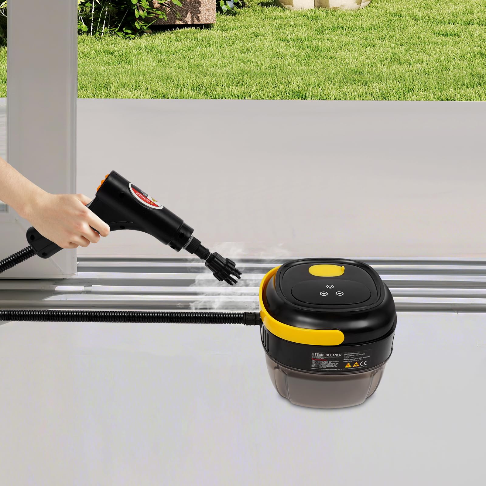 Myjka parowa, ręczna myjka parowa, 1500 W, ciśnienie 3 barów, 6 poziomów pary, zbiornik na wodę 1700 ml, do kuchni i gospodarstwa domowego, z 4 szczotkami i drążkiem przedłużającym (kolor czarny