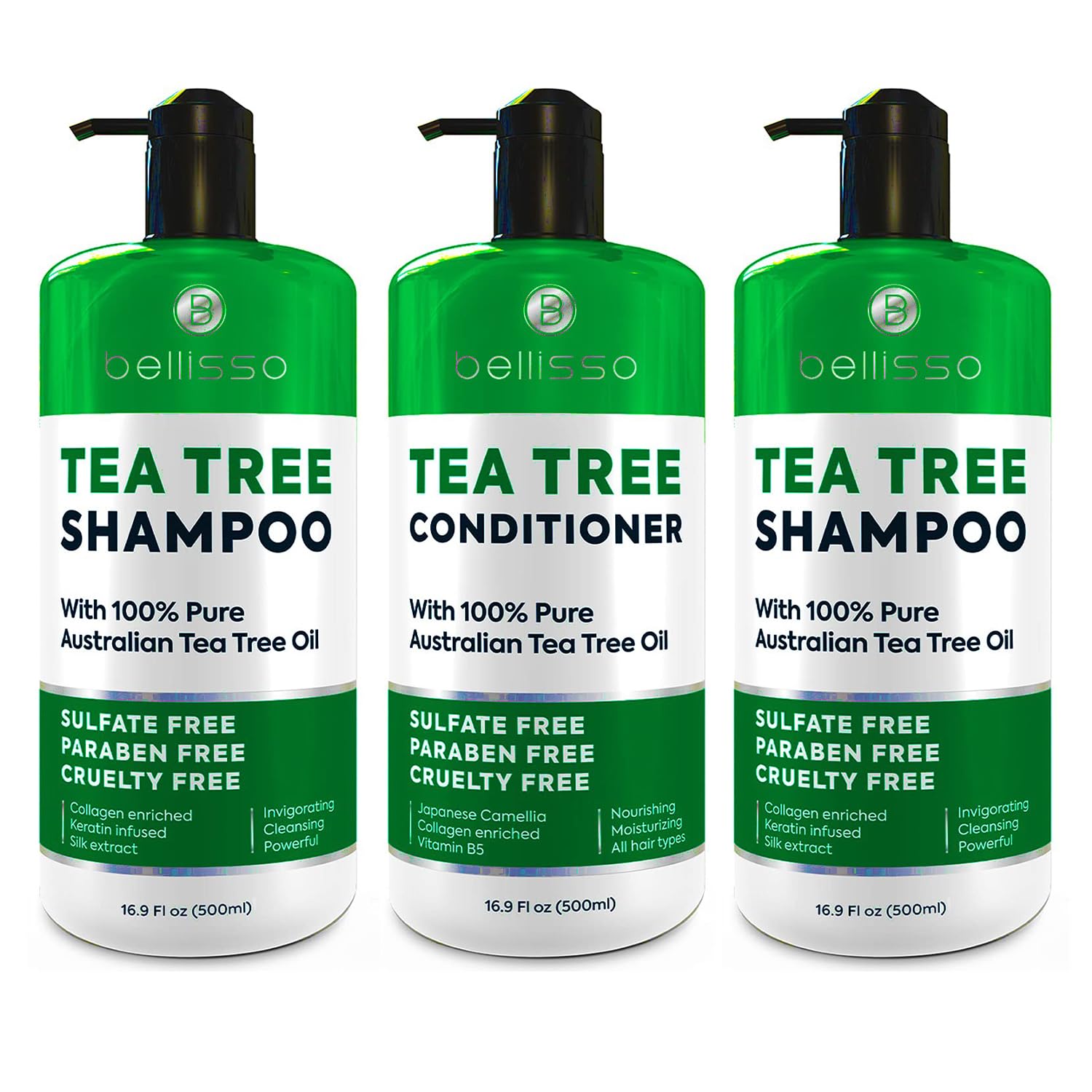 BELLISSO Tea Tree Oil Shampoo and Conditioner Set and Tea Tree Oil Shampoo