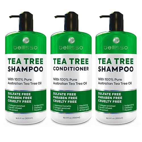 BELLISSO Set de champú y acondicionador de aceite de árbol de té y champú de aceite de árbol de té