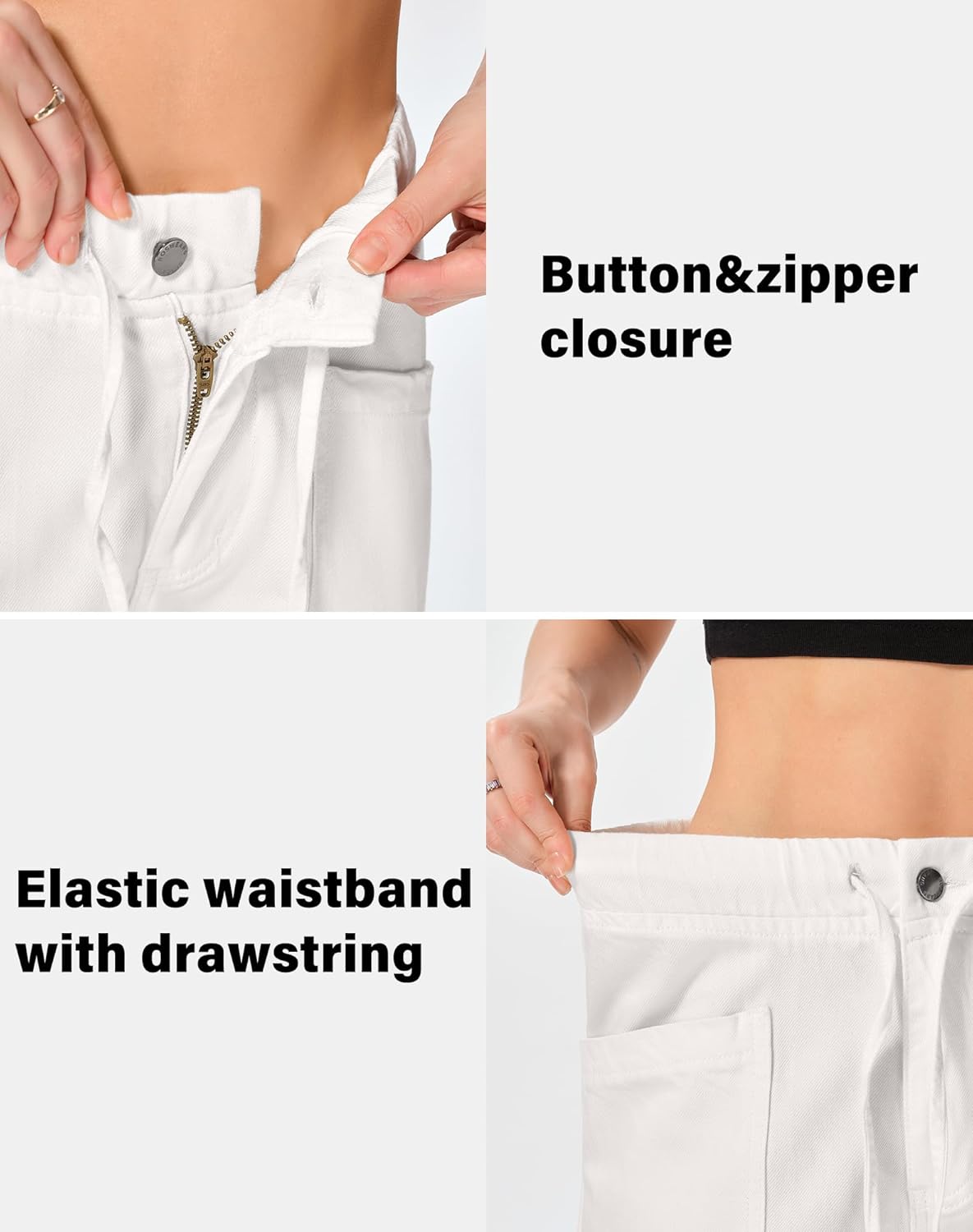 roswear Women's Capri Jeans Wide Leg Elastic Waist with Drawstring Cropped Culottes Pants - Image 6