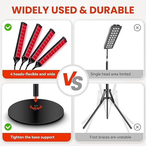 Miniatura 7 de Viconor Lámpara de terapia de luz roja, terapia de luz infrarroja de 4 cabezales para dispositivo corporal con soporte ajustable, luz roja de 660 nm