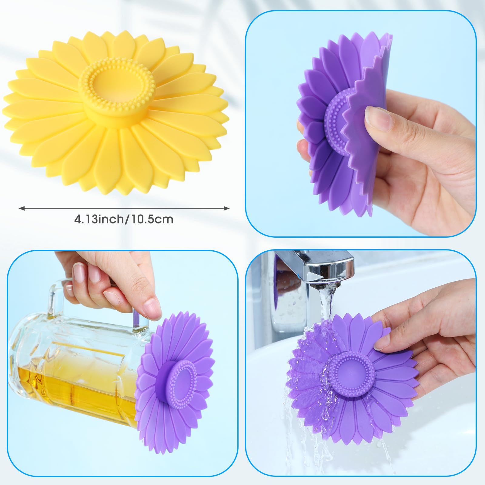 Hoolerry 12 Sets Sunflower Silicone Cup Covers 4.13