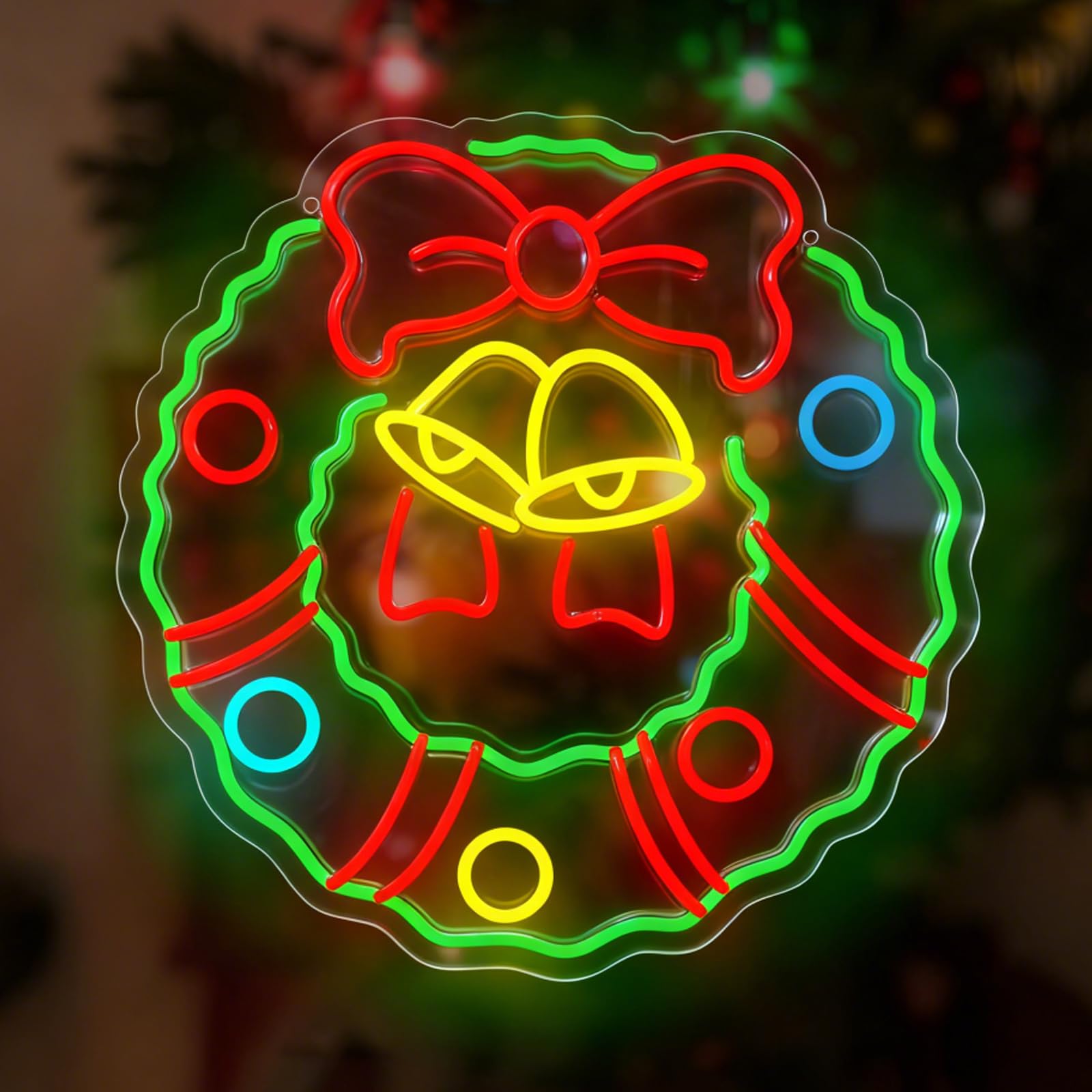 Christmas Wreath Neon Sign Christmas Neon Light for Wall Decor USB Neon Light Up Signs Wreath LED Neon Sign Colorful LED Neon Lights for Xmas Day Bedroom Living Room Club 12.99"x12.20" — image 1
