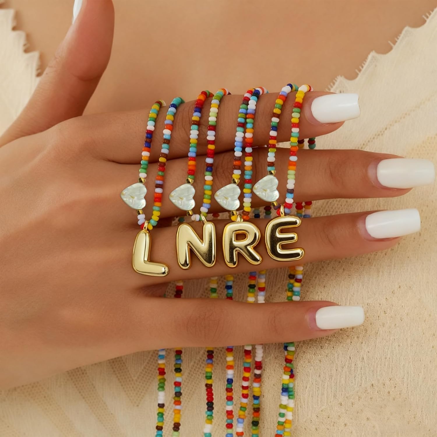 I IHAYNER Colorful Beaded Initial Necklace and Bracelet Set for Girls Personalized Letter Jewelry Gifts Trendy Choker Necklace Matching Bracelet Birthday Friendship (Gift-L) - Image 3