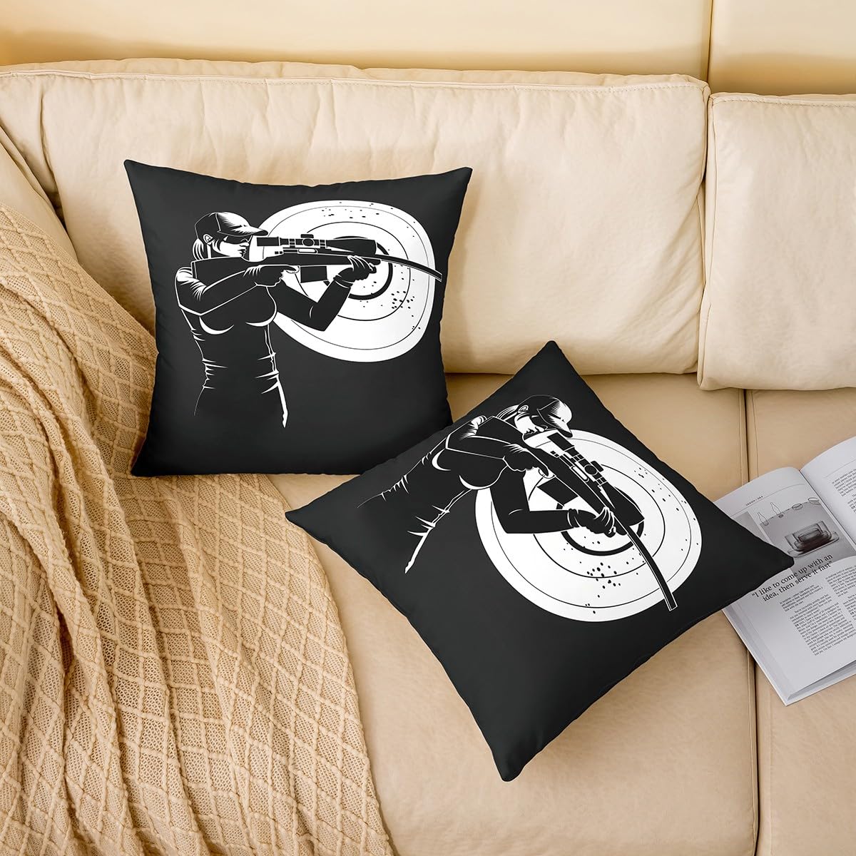 Erosebridal Set of 2 Shooting Sports 16x16 Throw Pillow Covers, Shooting Games Cushion Covers For Kids Boys Girls, Athletes Target Lumbar Cushion Cases For Sofa, Athletics Sport Decorative Pillowcases