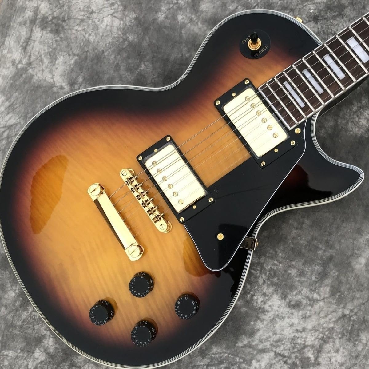 Gitara elektryczna Single Cut, korpus z litego mahoniu, podstrunnica palisandru, Sunburst Gold