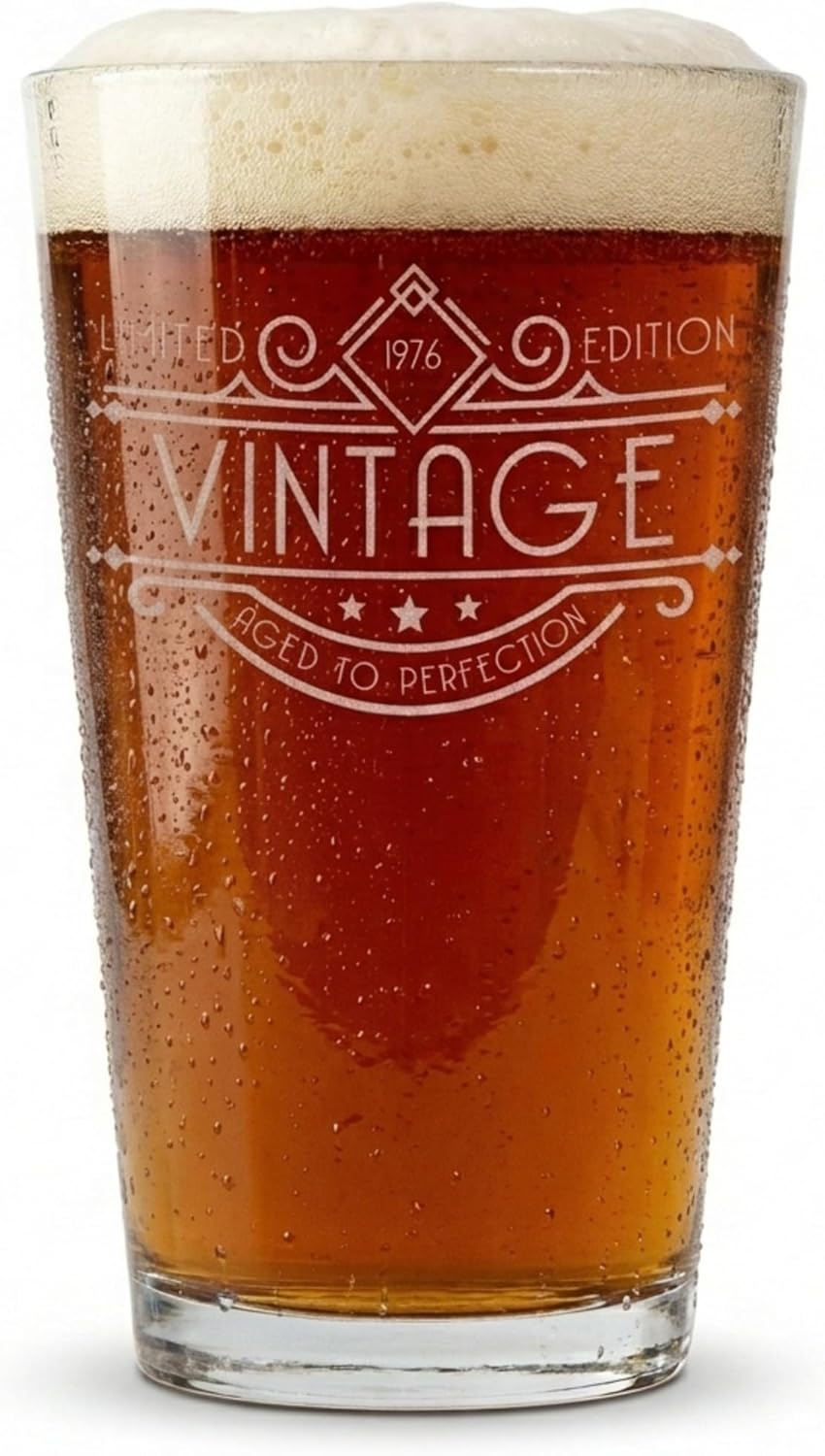 Personalized Vintage 50th Etched 16oz Pint Beer Drinking Glass Cup – Customized 1976 Happy 50th Birthday for Men Women, Custom Cheers Turning 50 Year Old Decor, 50 Party Favors, Gift Ideas 1.0