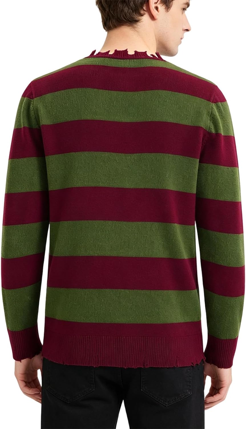 Halloween Red Green Striped Sweater Scary Killer Outfit with Hat Glove