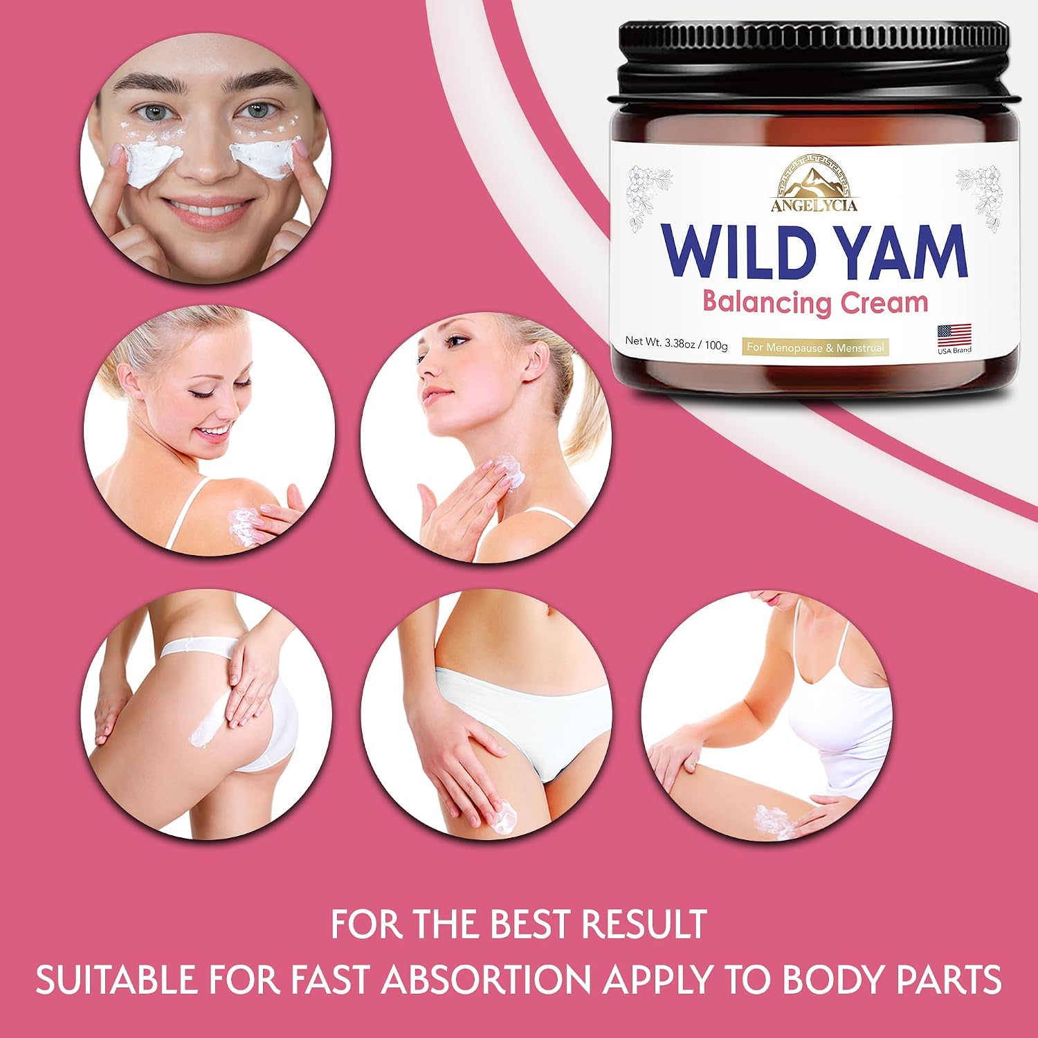 ANGELYCIA Organic Wild Yam Cream for Hormone Balance - Natural Support for Menopause, Perimenopause & PMS Relief - Pure Wild Yam Root Extract Estrogen-Free Balancing Cream for Women - 2 oz