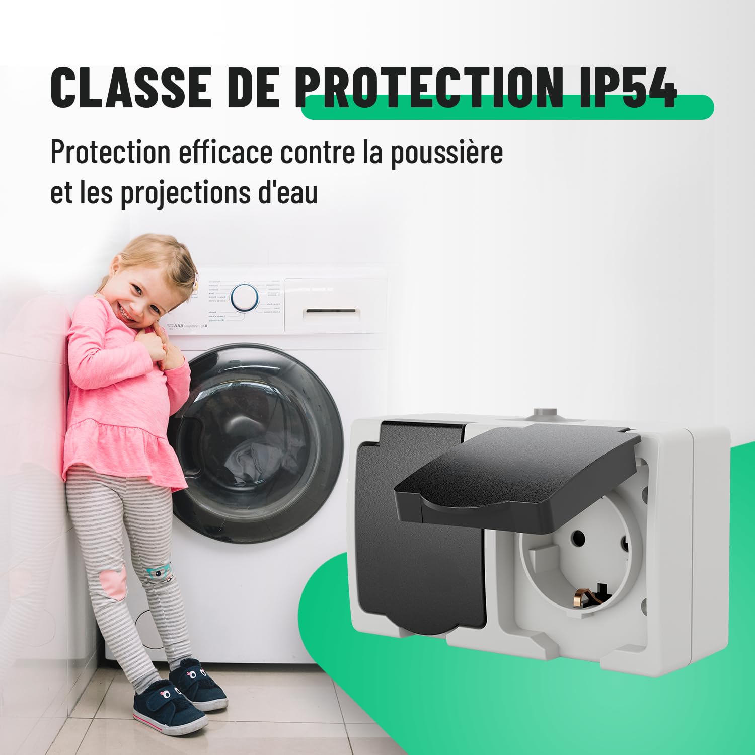 ABSINA Prise de courant protection en saillie pour locaux humides