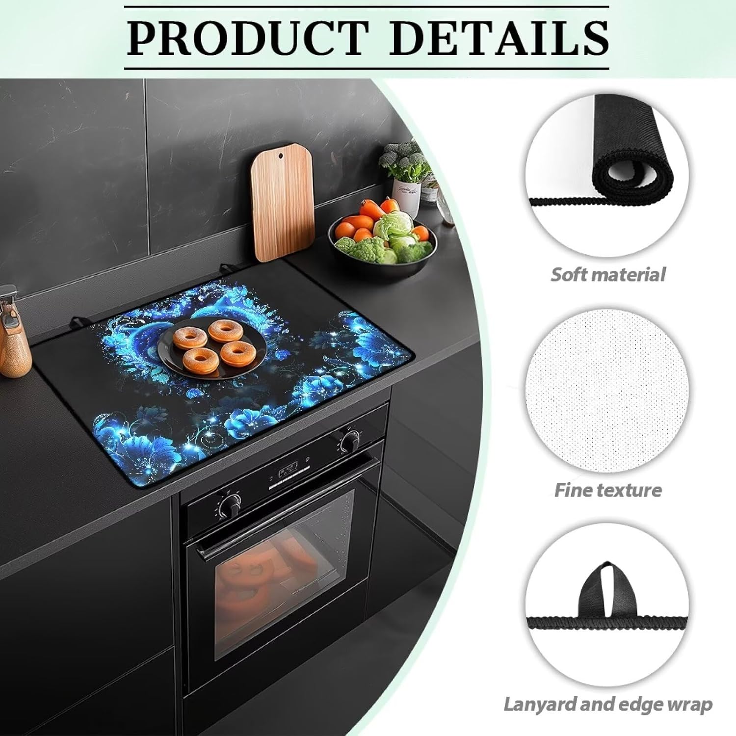Dolphin Electric Stove Cover with Blue Flower Print Heat Resistant Glass Top Stove Cover for Electric Stove Kitchen Holiday Decor Kitchen Appliance Covers