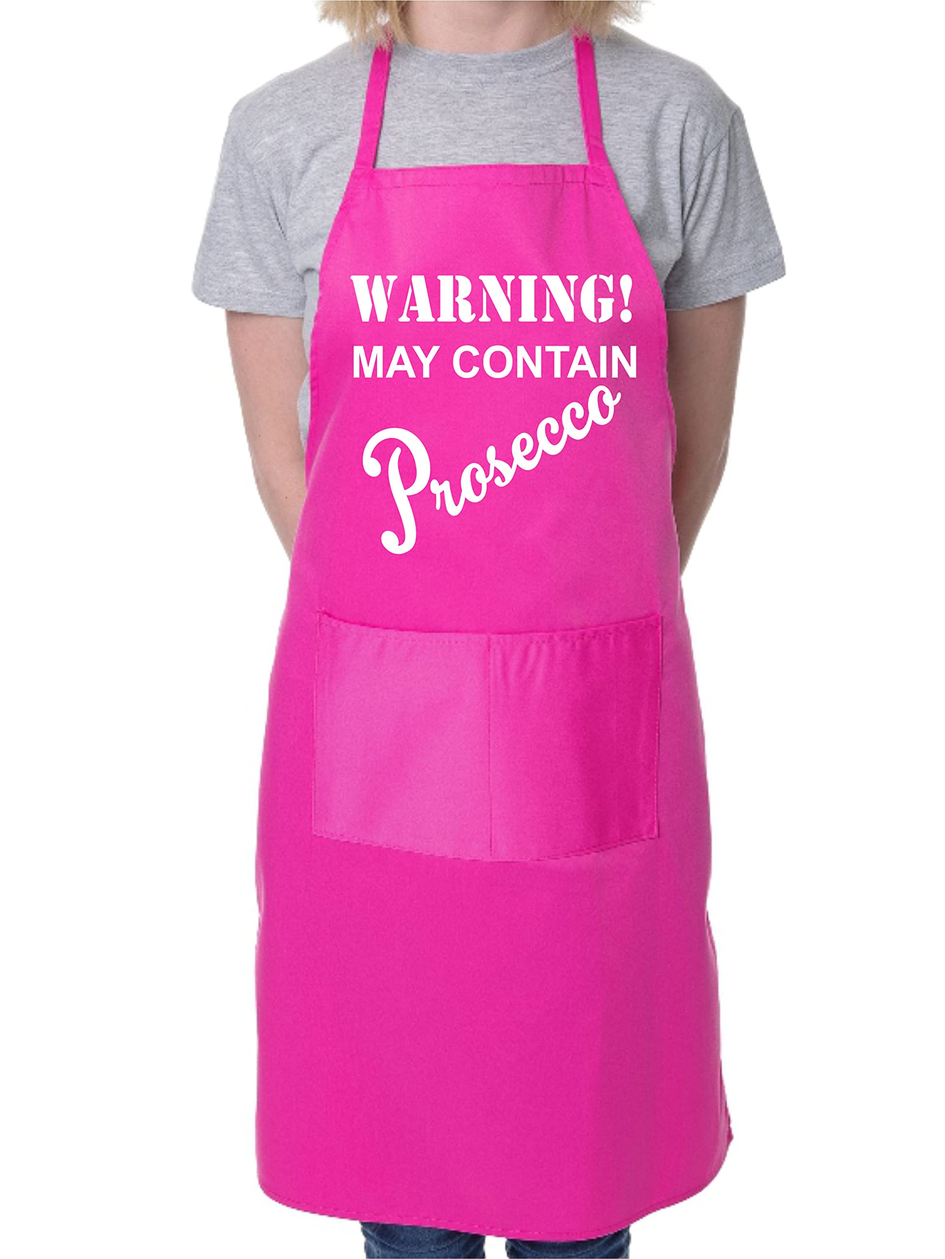 Print4u Men's Pink Warning Contains Prosecco Bbq Cooking Funny Novelty Apron