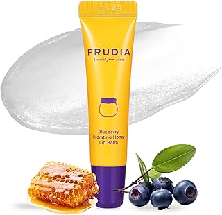 FRUDIA Blueberry Honey Lip Balm Tube, Exfoliating & Moisturizing Dewy Korean Lip Balm for Dry Lips made with Jeju Blueberry & Honey Extracts for Soft, Plump Lips (0.33 fl oz)