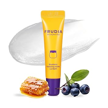 FRUDIA Blueberry Honey Lip Balm Tube Exfoliating & Moisturizing Dewy Korean Lip Balm for Dry Lips made with Jeju Blueberry & Honey Extracts, CollagenBoosting, Plumping Hydration, 0.33 fl oz
