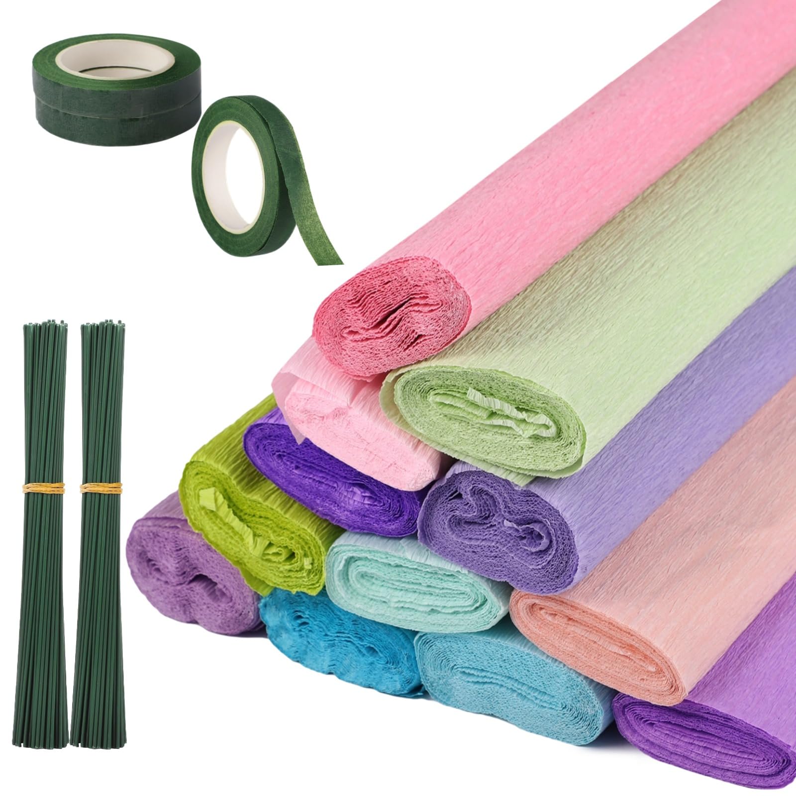Lot de 12 rouleaux de papier crépon italien, 12 couleurs, extra longues pour fabrication de fleurs, loisirs créatifs, décorations de fête de mariage et fleurs en papier