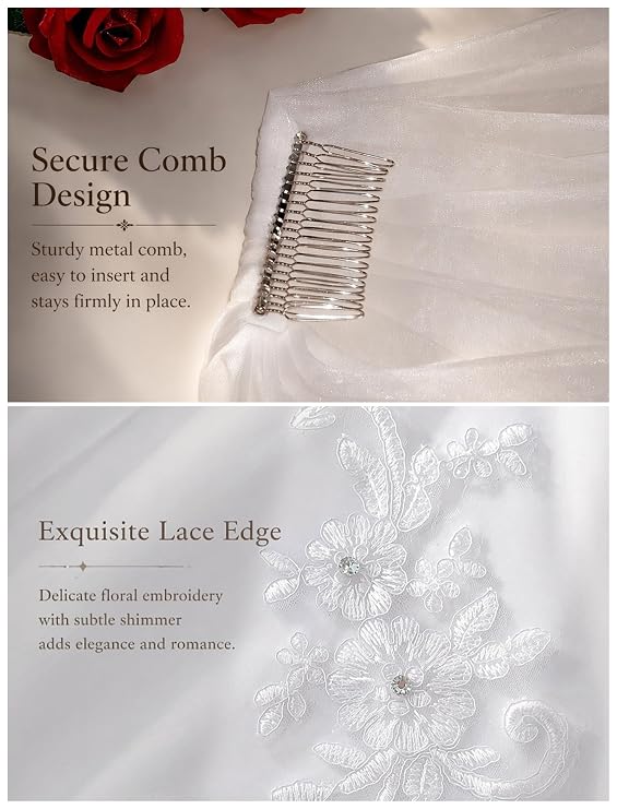 Avidlove Wedding Veils for women Exquisite Embroidery Bridal Veil With Comb