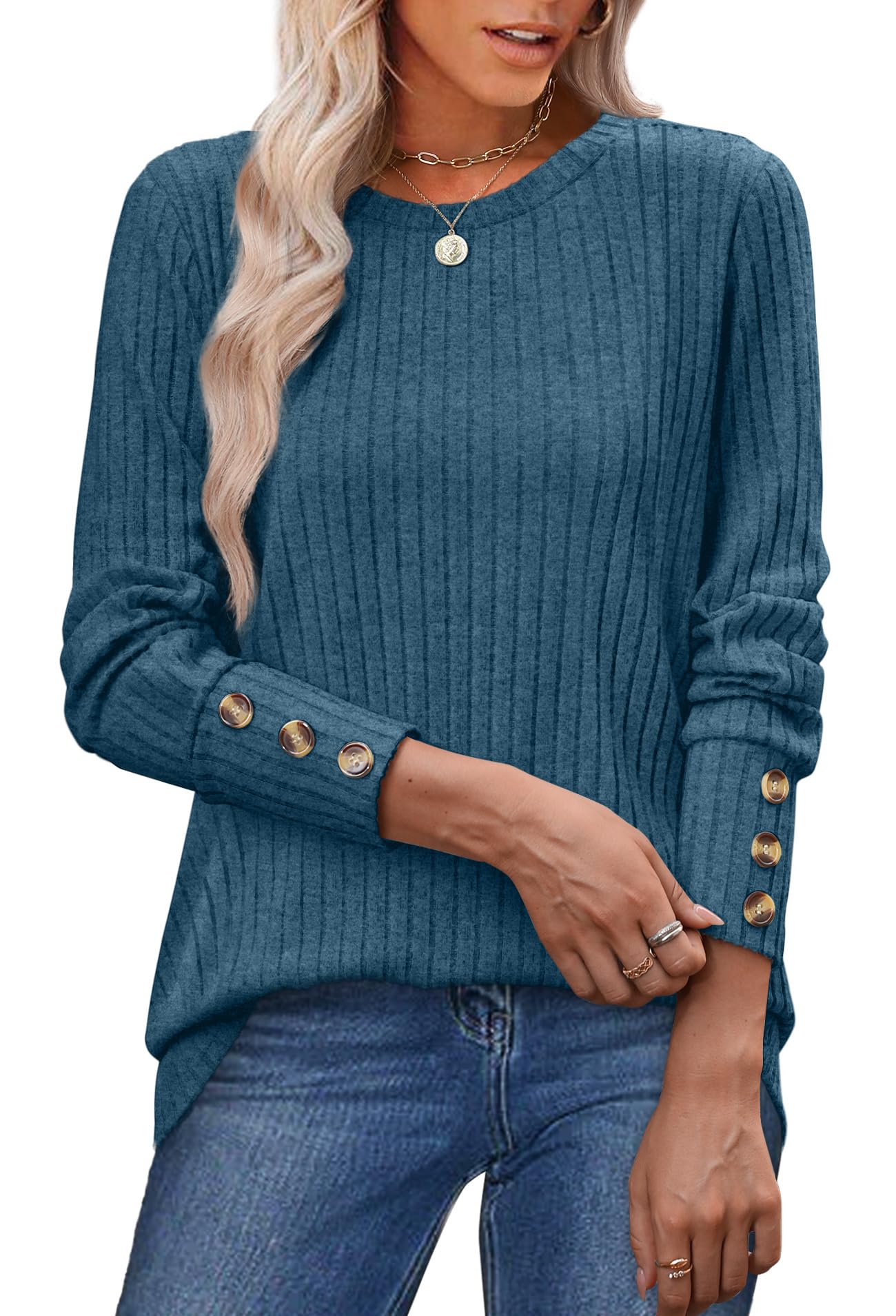 OFEEFAN Plus Size Tunic Sweater: Long Sleeve Top with Button Cuffs (Legging Friendly, OEKO-TEX)