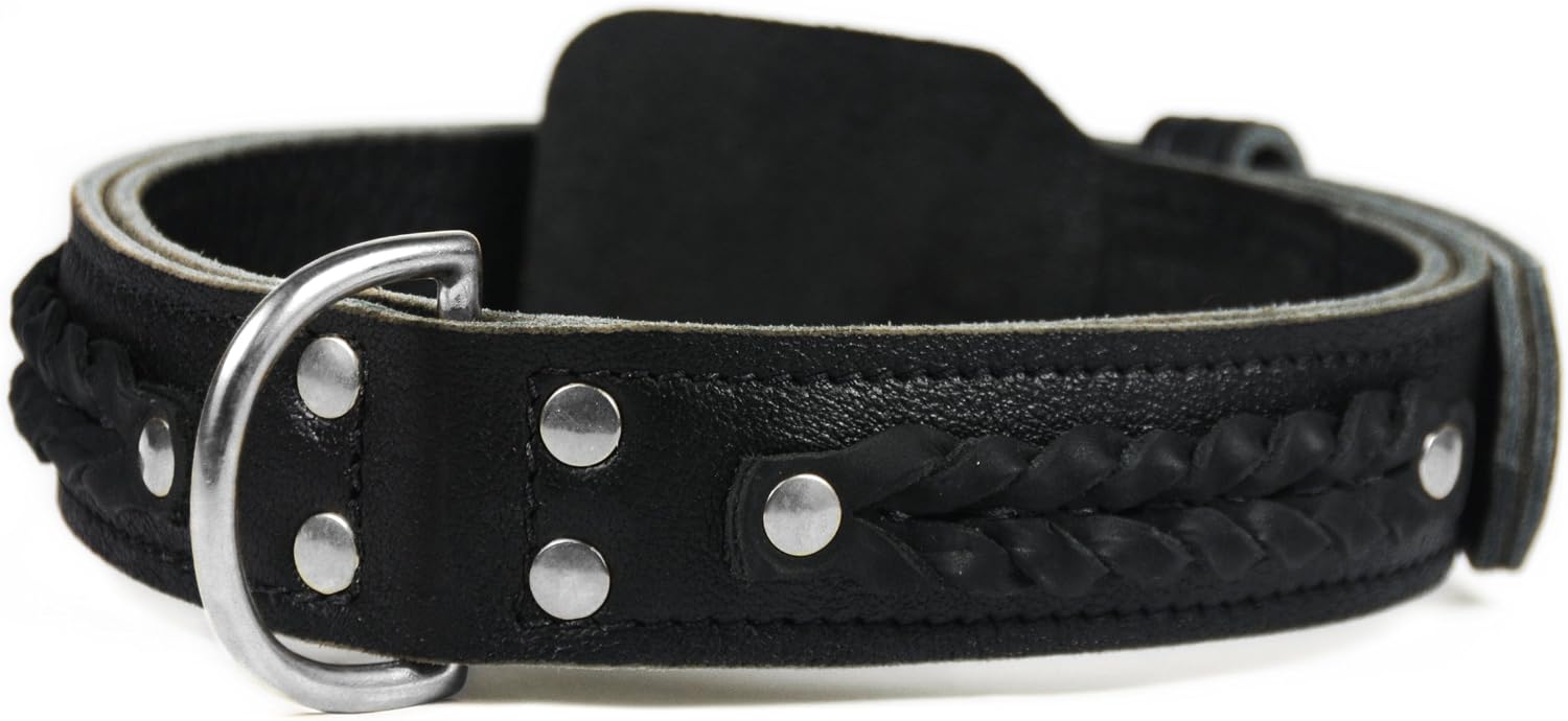 Dean & Tyler Braided Heaven Dog Collar with Double Ply Leather and Chrome Plated Steel Hardware, Size 34-Inch by 1-3/4-Inch, Fits Neck 32-Inch to 36-Inch, Black