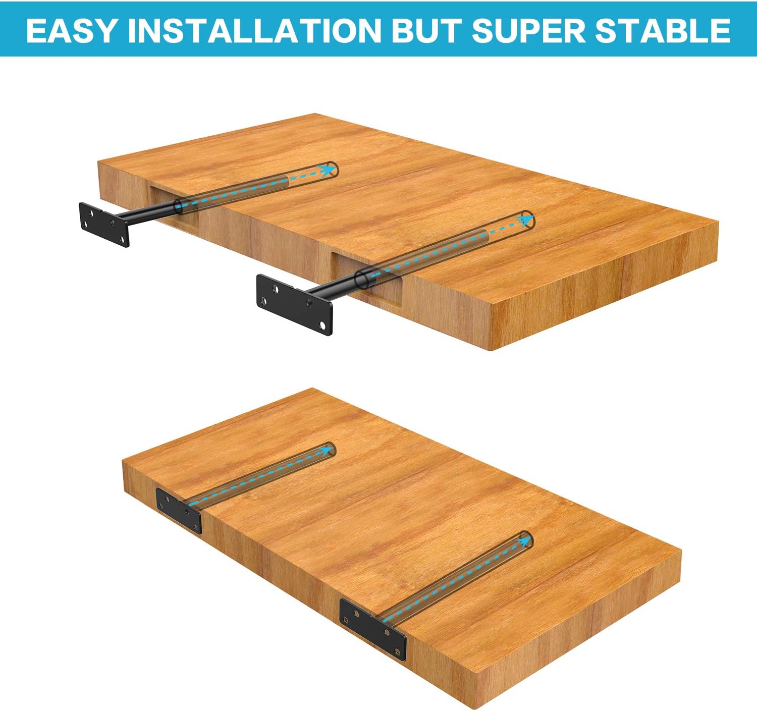 Heavy Duty Floating Shelf Brackets, 10" Hidden Shelf Brackets for Floating Wood Shelves, 4 Pack Solid Steel Blind Shelf Support Hardware with Spirit Level, 18X Screws, 18x Anchor Included