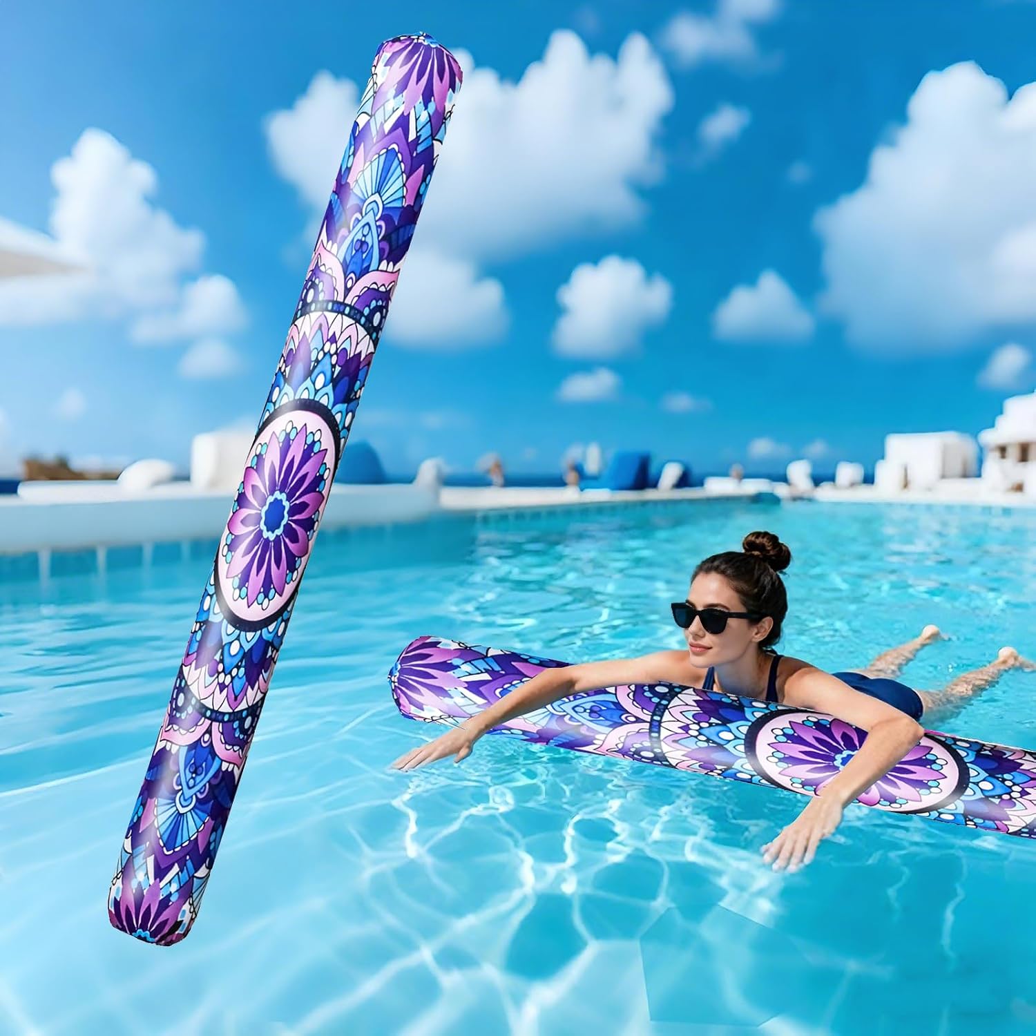 2 Pack Inflatable Swim Pool Noodles, Soft Fabric Covered Large Swim Noodles, Premium Buoyancy for Swimming Floating image 3