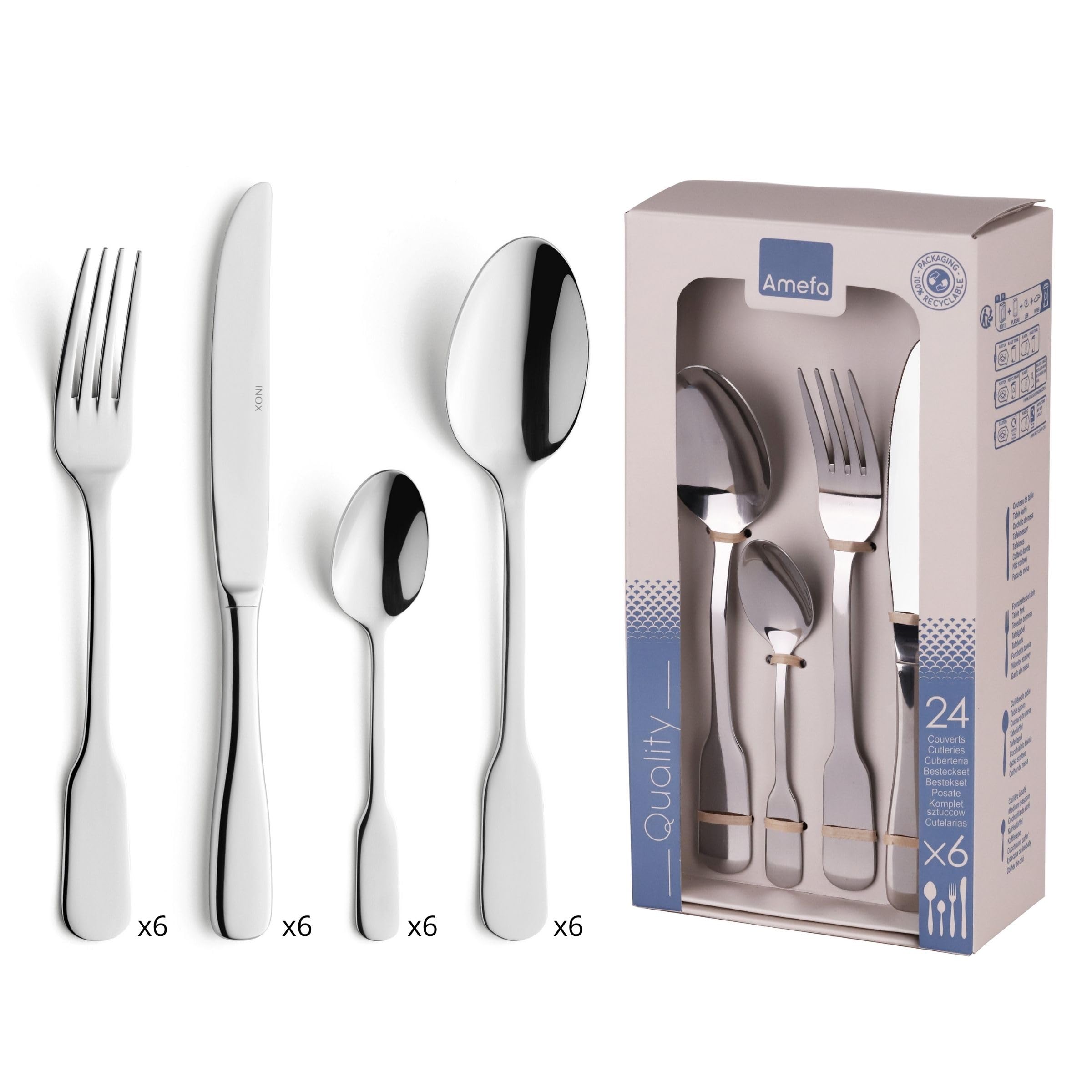 AMEFA Triomphe Ménagère 24 couverts acier inoxydable Pour 6 personnes, Inox