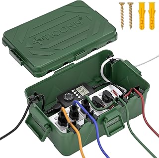 TICONN Outdoor Electrical Box, IP54 Splash-Proof Outdoor Extension Cord Cover, Protects Power Strip, Plug, Socket, Timer, Holiday Lights (Green, Large)