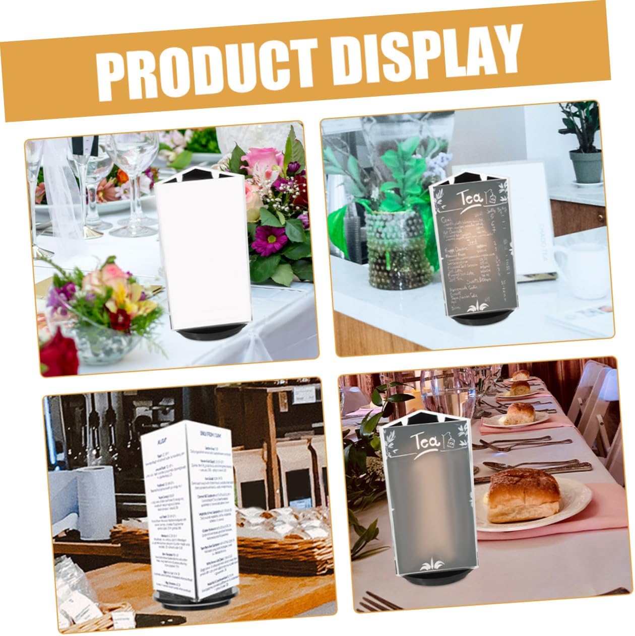 Acrylic Sign Holder Display Stand Rotatable Three-sided Table Menu Holder for Restaurants and Events Lightweight and Stable Base for Easy Information Display