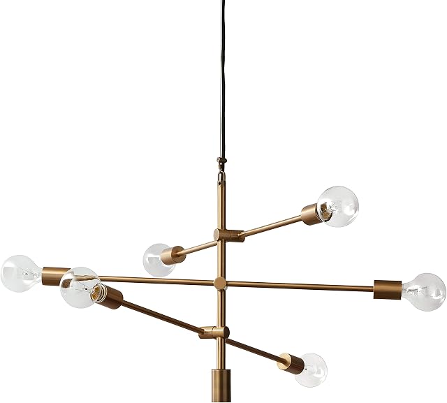 Rivet Modern 6-Light Chandelier, 80"H, Brass