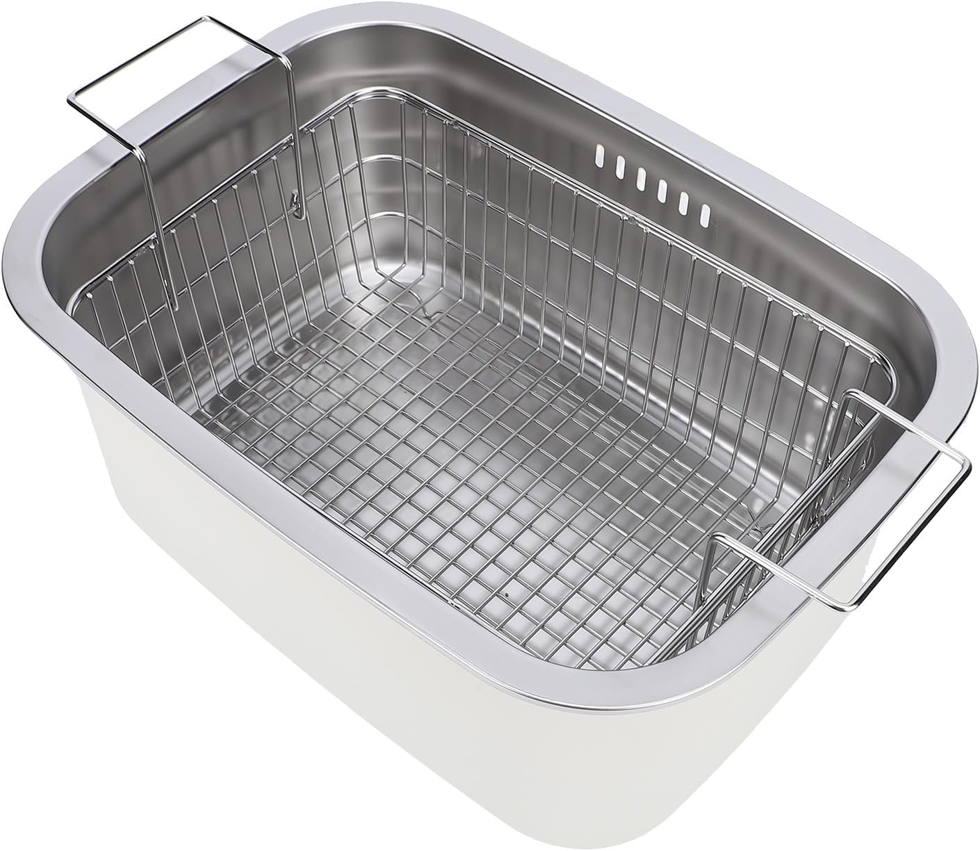 Focket Vegetable Washing Basin, 7.5L 304 Stainless Steel Portable Washing Bowl with Straining Slots Drain Basket for Camping RV Kitchen Drainage