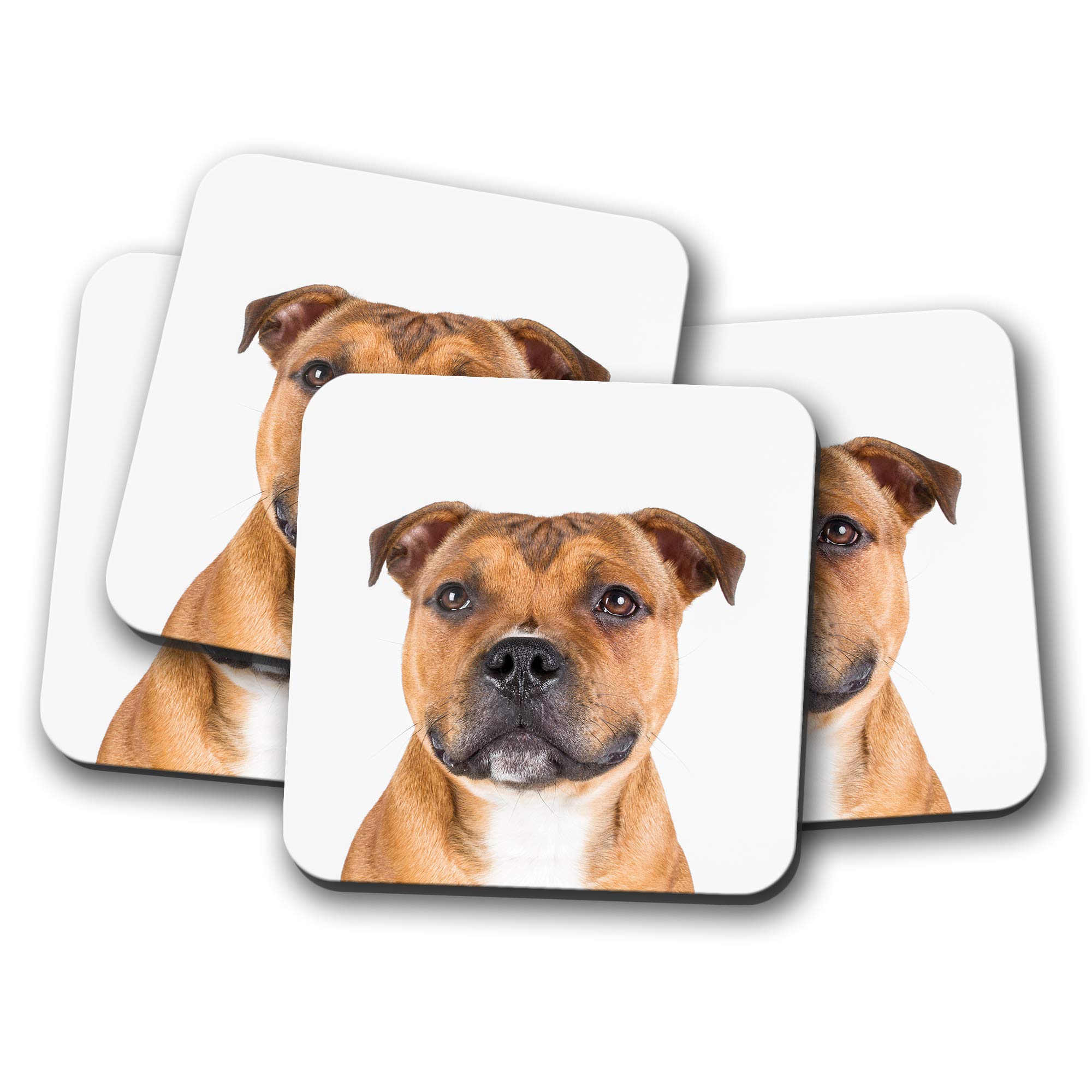 Destination Vinyl Ltd Multicolor 4 Set - Bull Dog Coaster - Staffordshire Terrier American Pets #12733