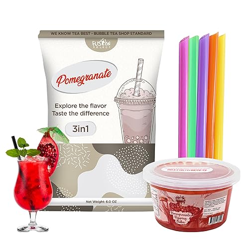 Fusion Select Ultimate Pomegranate Bubble Tea DIY Kit Polvo de té de burbujas 3 en 1 Boba popote grande