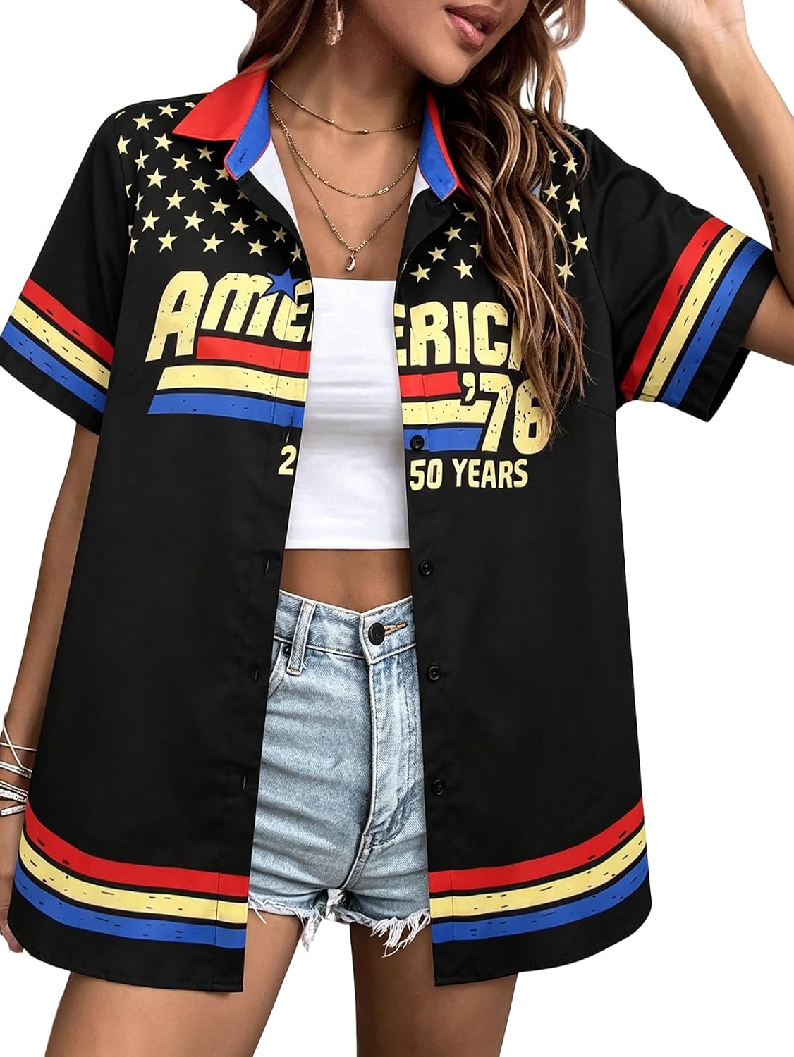 250th Anniversary USA Shirt Women 4th of July Button Down Shirt 1776-2026 Birthday American Tee Patriotic Button Up Top