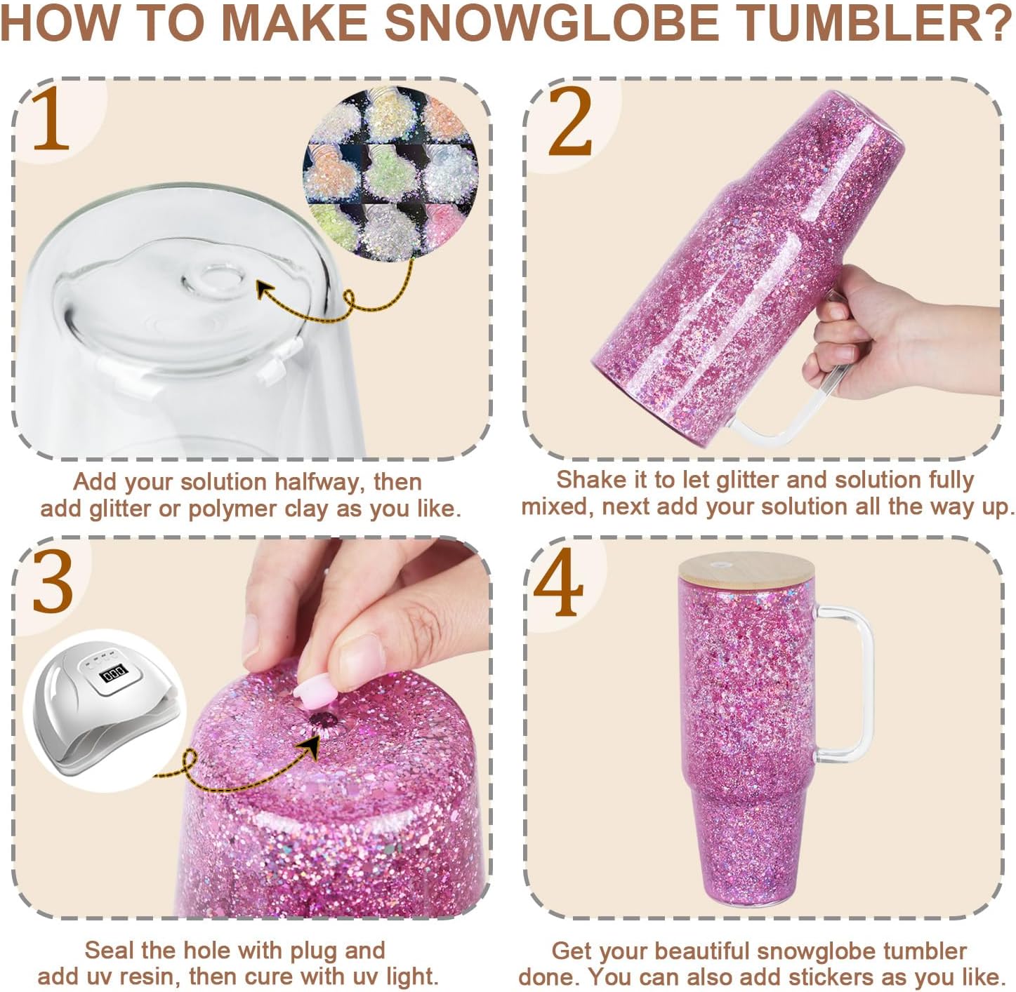 Maucircol 40 Oz Snow Globe Glass Cup With Handle, 2 Pack Pre-Drilled Double Wall Glass Coffee Mug For Snow Globe Diy Glitter - Image 5