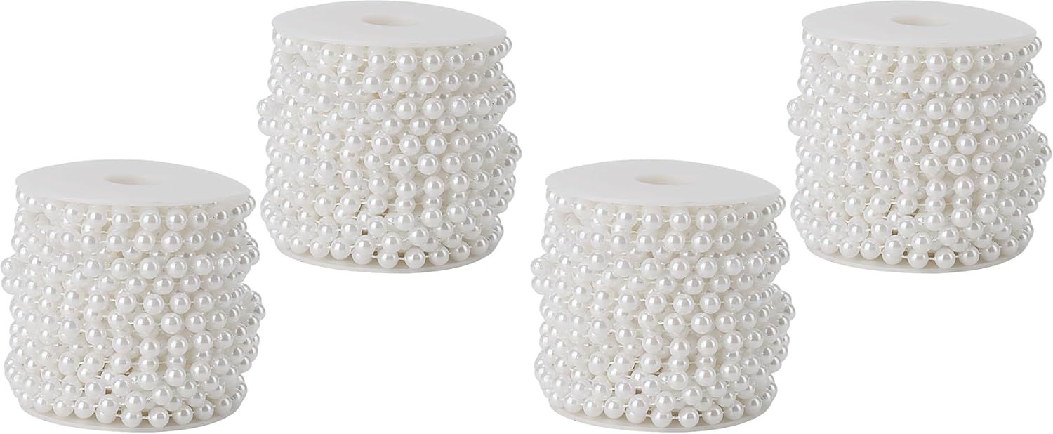 SHEUTSAN 2 Roll 8mm Pearls Beads Garland, 65 Feet Faux Pearls Beads, 22 Yard for Wedding Party Decoration (Pack of 2)